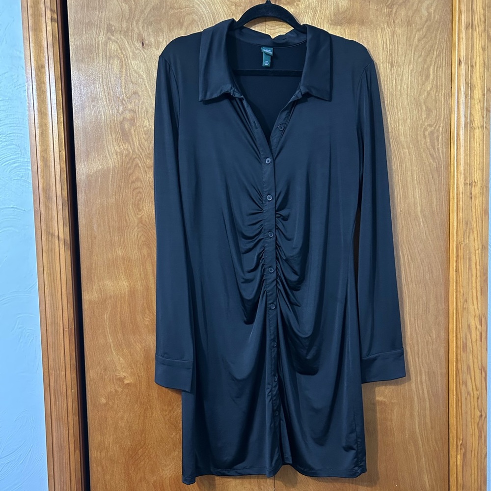 wild fable Black Ruched Button-Front Long Sleeve Shirt Dress